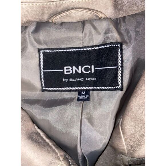 BNCI by Blanc Noir Jacket Women's M dark‎ Beige, Faux Leather Open Front - Picture 3 of 7